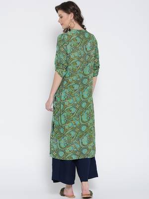 Jashn green floral print crepe kurti 5