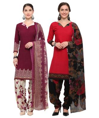 Wine & Red Digital Print Crepe Salwar With Dupatta 1