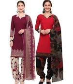 Wine & Red Digital Print Crepe Salwar With Dupatta