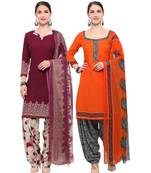 Wine & Orange Digital Print Crepe Salwar