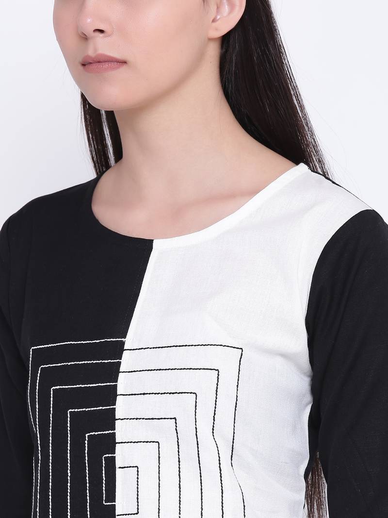 Jashn white and black cotton kurti