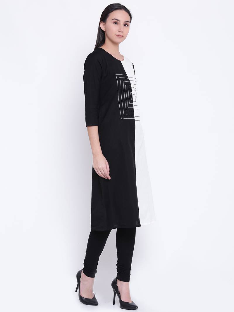 Jashn white and black cotton kurti