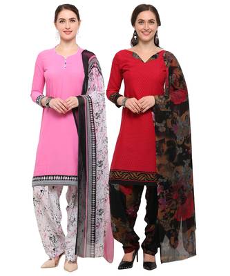Pink & Red Digital Print Crepe Salwar With Dupatta 1