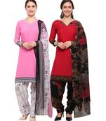 Pink & Red Digital Print Crepe Salwar With Dupatta