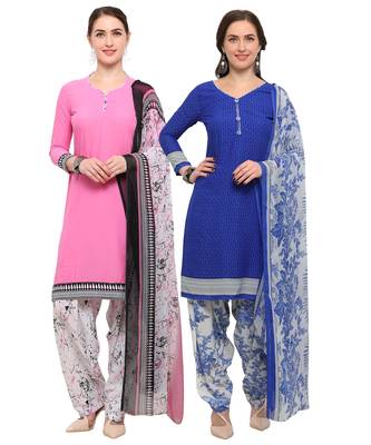 Pink & Blue Digital Print Crepe Salwar With Dupatta 1