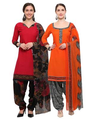 Red And Orange Colour Digital Print Crepe Salwar With Dupatta 1