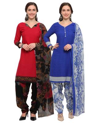 Pink & Blue Digital Print Crepe Salwar With Dupatta 1
