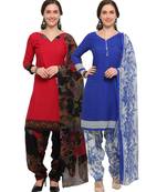 Pink & Blue Digital Print Crepe Salwar With Dupatta