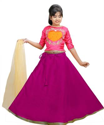 Rani Dupian Silk Hand Embroidery Kids Stitched Lehenga With Dupatta 1