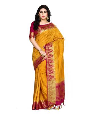Mimosa Mustard Woven Tussar Silk Saree With Blouse 1