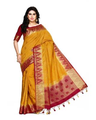 Mimosa Mustard Woven Tussar Silk Saree With Blouse 2