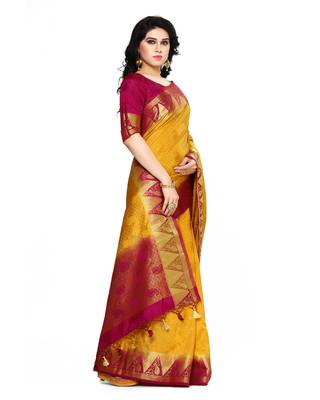 Mimosa Mustard Woven Tussar Silk Saree With Blouse 3