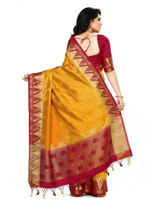 Mimosa Mustard Woven Tussar Silk Saree With Blouse 4