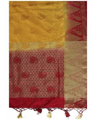 Mimosa Mustard Woven Tussar Silk Saree With Blouse 6