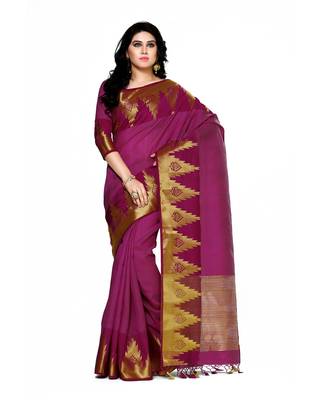 Mimosa Purple Woven Tussar Silk Saree With Blouse 1