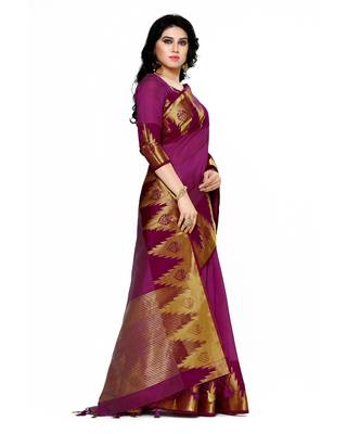 Mimosa Purple Woven Tussar Silk Saree With Blouse 3