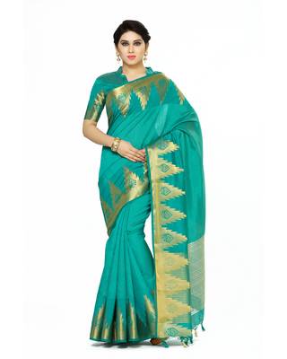 Mimosa Teal Woven Tussar Silk Saree With Blouse 1