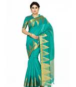 Mimosa Teal Woven Tussar Silk Saree With Blouse