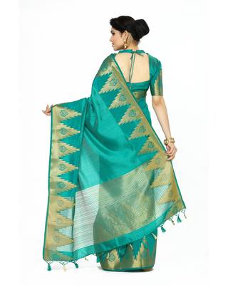 Mimosa Teal Woven Tussar Silk Saree With Blouse 4
