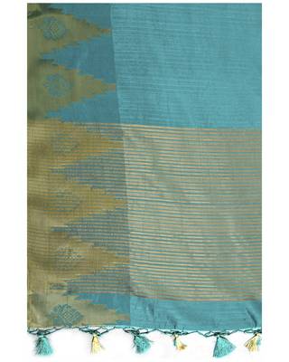 Mimosa Teal Woven Tussar Silk Saree With Blouse 6