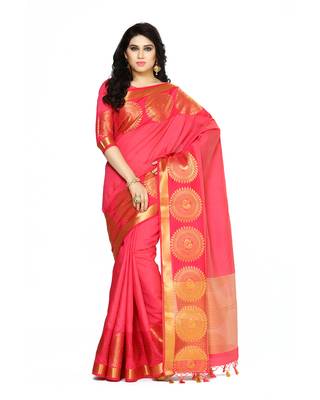 Mimosa Red Woven Tussar Silk Saree With Blouse 1