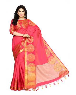 Mimosa Red Woven Tussar Silk Saree With Blouse 2