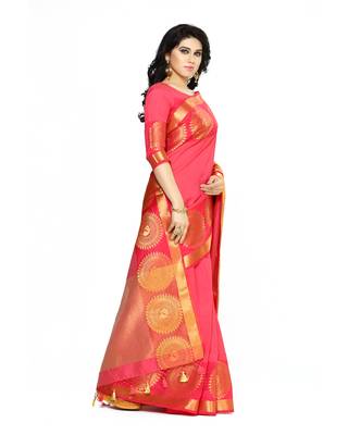 Mimosa Red Woven Tussar Silk Saree With Blouse 3