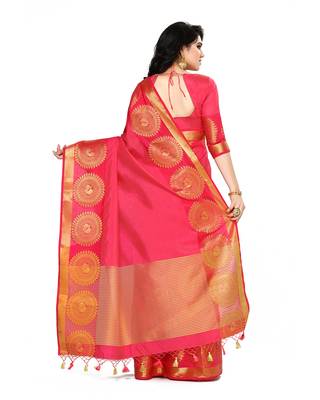 Mimosa Red Woven Tussar Silk Saree With Blouse 4
