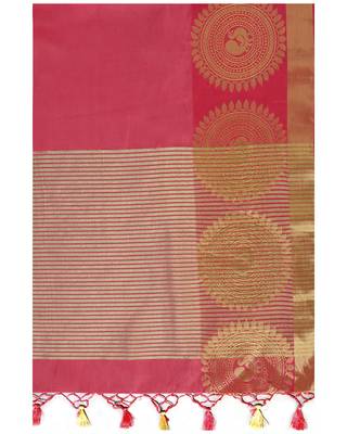 Mimosa Red Woven Tussar Silk Saree With Blouse 6