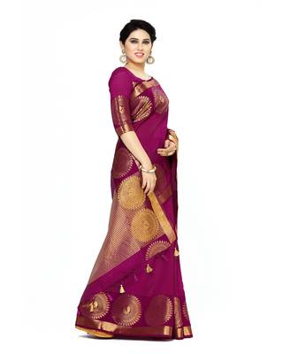 Mimosa Purple Woven Tussar Silk Saree With Blouse 3