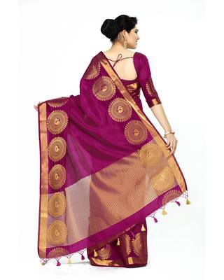Mimosa Purple Woven Tussar Silk Saree With Blouse 4