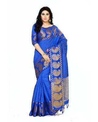Mimosa blue woven tussar silk saree with blouse 1