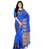 Mimosa blue woven tussar silk saree with blouse