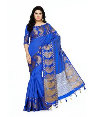Mimosa blue woven tussar silk saree with blouse 2