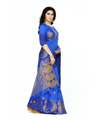 Mimosa blue woven tussar silk saree with blouse 3