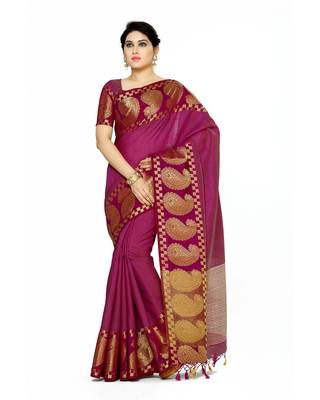 Mimosa Purple Woven Tussar Silk Saree With Blouse 1