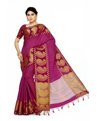 Mimosa Purple Woven Tussar Silk Saree With Blouse 2