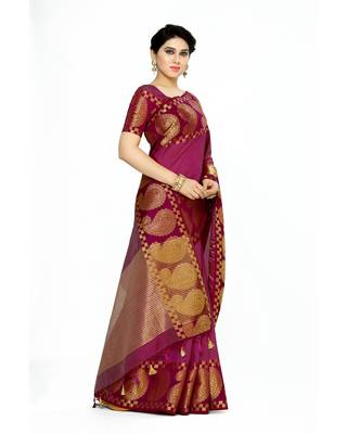 Mimosa Purple Woven Tussar Silk Saree With Blouse 3