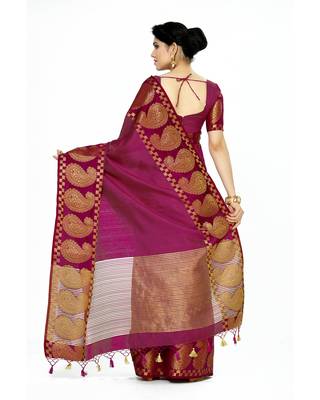 Mimosa Purple Woven Tussar Silk Saree With Blouse 4