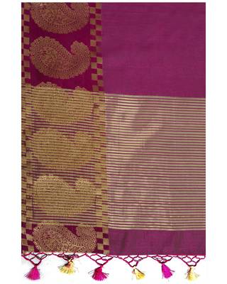 Mimosa Purple Woven Tussar Silk Saree With Blouse 6