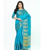 Mimosa Turquoise Blue Woven Tussar Silk Saree With Blouse