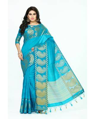 Mimosa Turquoise Blue Woven Tussar Silk Saree With Blouse 2