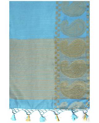 Mimosa Turquoise Blue Woven Tussar Silk Saree With Blouse 5