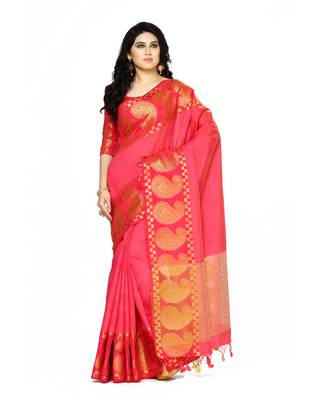 Mimosa Red Woven Tussar Silk Saree With Blouse 1