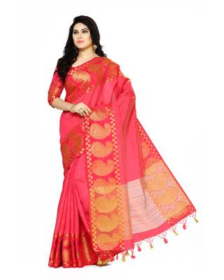 Mimosa Red Woven Tussar Silk Saree With Blouse 2