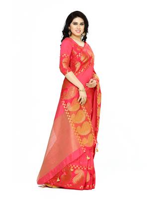 Mimosa Red Woven Tussar Silk Saree With Blouse 3