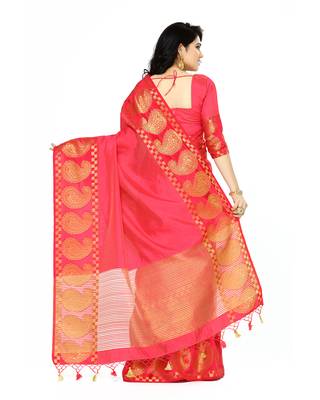 Mimosa Red Woven Tussar Silk Saree With Blouse 4
