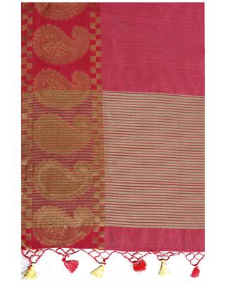 Mimosa Red Woven Tussar Silk Saree With Blouse 6