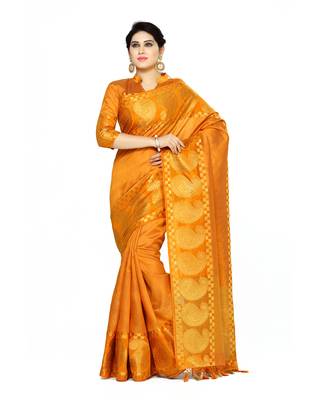 Mimosa orange woven tussar silk saree with blouse 1