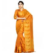 Mimosa orange woven tussar silk saree with blouse